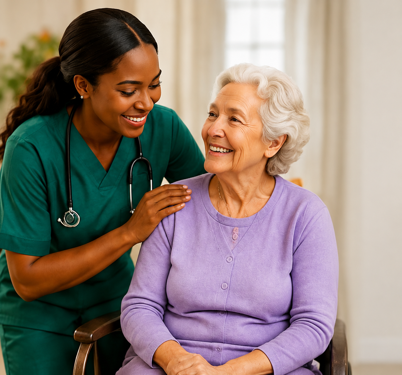 Professional caregiver providing care